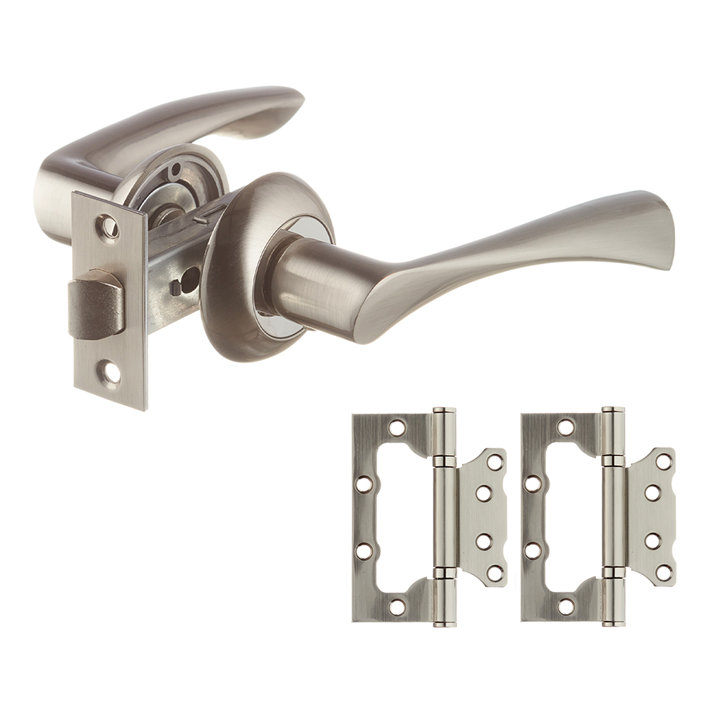 original-6298.jpg Комплект фурнитуры для двери Corsa Deco Willow с защелкой и петлями круглая розетка матовый никель — изображение 1