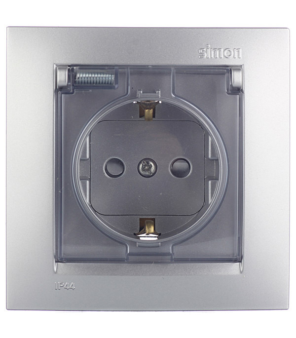 original-6962.jpg Розетка Simon 15 встраиваемая алюминий со шторками с крышкой (1590450-033) — изображение 1