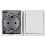 Блок выключатель и розетка Simon 15 Aqua одноклавишный накладной белый (1594511-030)