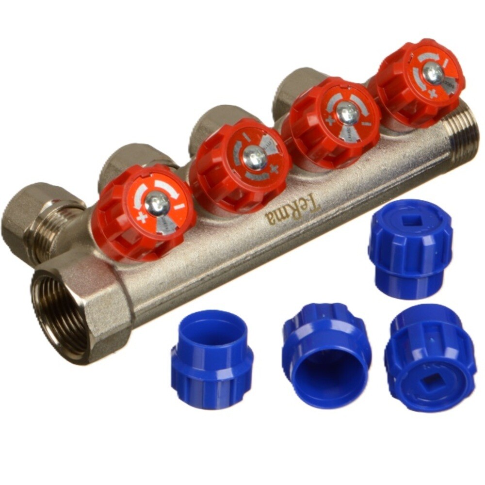 original-8385.jpg Коллектор Terma 3/4 ВР(г) х 4 выхода 16 обж(ц) х 3/4 НР(ш) регулируемый (89366) — изображение 1