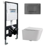 Комплект инсталляции Abber с унитазом Rechteck с кнопкой никель и сиденьем микролифт (AC1201-AC0105-AC0120NG)