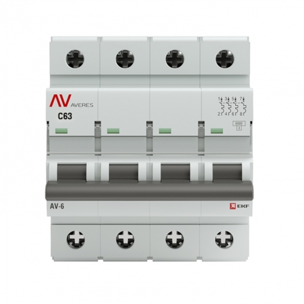 original-9480.jpg Автоматический выключатель модульный EKF Averes AV-6 4Р 63А тип C 6 кА 400 В (mcb6-4-63C-av) — изображение 1
