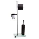 Стойка с бумагодержателем и ершом WasserKraft напольная стекло/металл черная